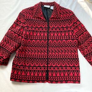 Alfred Dunner Red & Black Aztec Tribal Blazer Jacket size 10